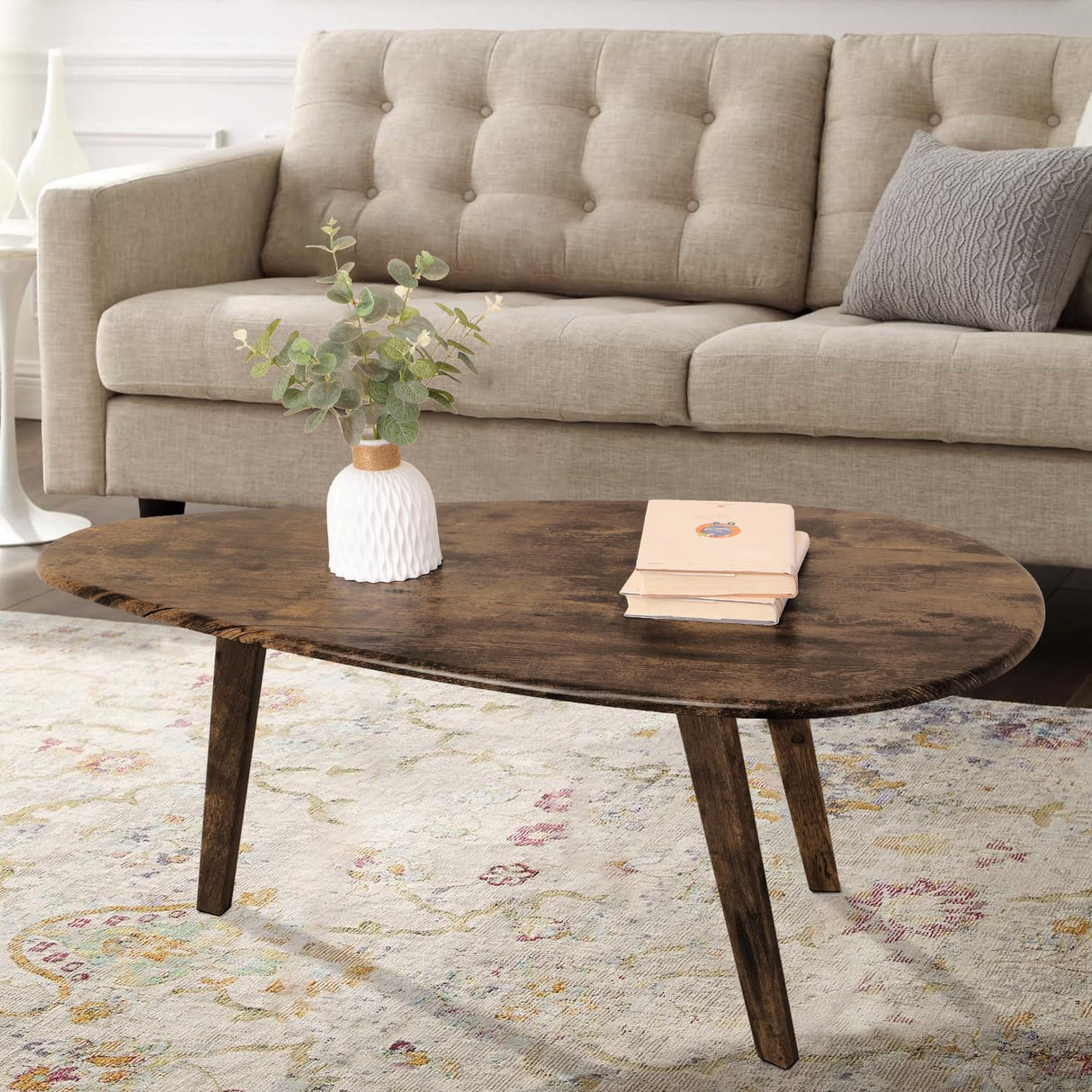 Modern Coffee Table for Living Room Small Mid Century Coffee Table Rustic Oval Coffee Tables Retro Accent Sofa Center Tables for Living Room Easy Assembly 22" D x 43" W x 18" H WDSHIYI