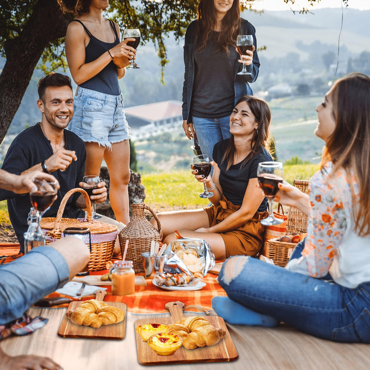 Layhit 12 Pcs Bulk Wood Acacia Cutting Board Charcuterie Board with Handle Laser Engraving Board Large Small Serving Board for Kitchen Chopping Cheese Mother's Day Wedding Housewarming Gift(3 Sizes) Layhit