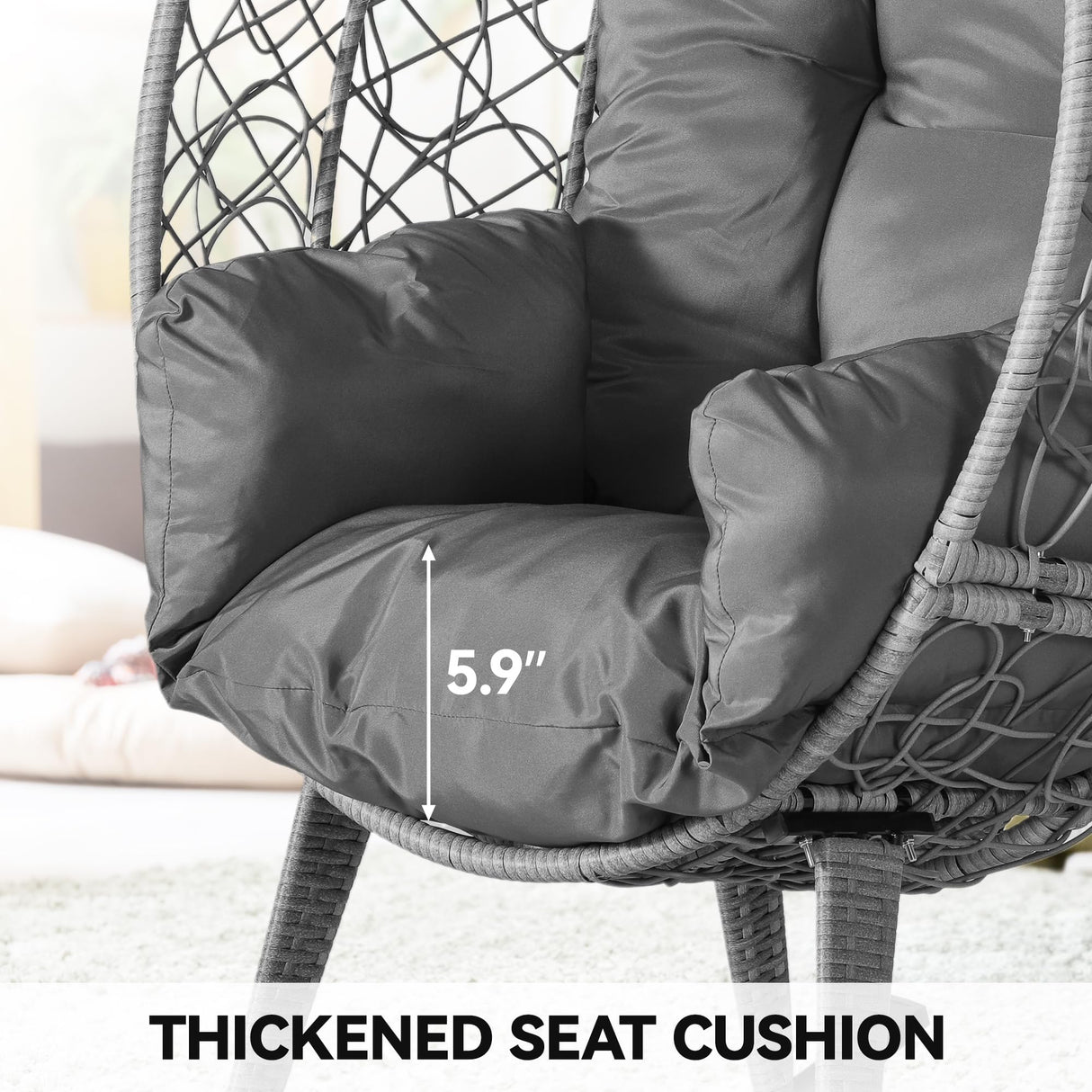 YITAHOME Outdoor Rocking Egg Chair with Cushioned Comfort, Wicker Patio Rocker 250lb Capacity, Anti-Slip, All-Weather Resilient Rattan Design for Indoor & Outdoor Relaxation Spaces, Grey YITAHOME