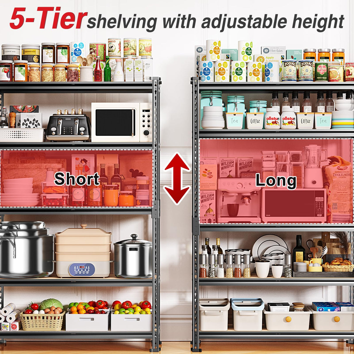 TigerParty 2050LBS Heavy Duty Garage Shelving, 5-Tier Adjustable Storage Shelves, Metal Shelving Unit and Storage Rack for Pantry, Basement, Warehouse, 72" H x 36" W x 16" D, MDF Borad TigerParty