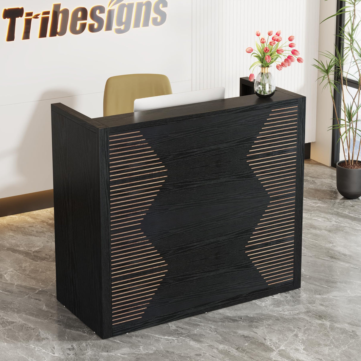 Tribesigns Reception Desk, Modern Front Desk with Counter, 47 Inch Small Retail Counter for Checkout, Lobby, Salon, Small Office, Reception Area (Black, 47.2" W x 19.7" D x 43.3" H) Tribesigns