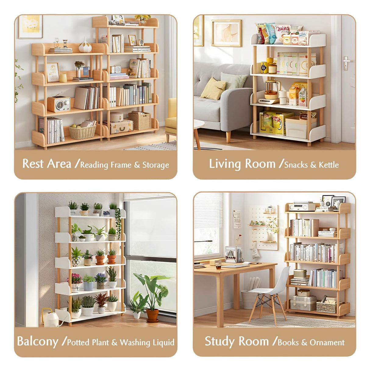Modern 5-Tier Wooden Bookcase with Solid Oak Frame and User-Friendly Design for Home and Office OSCHF