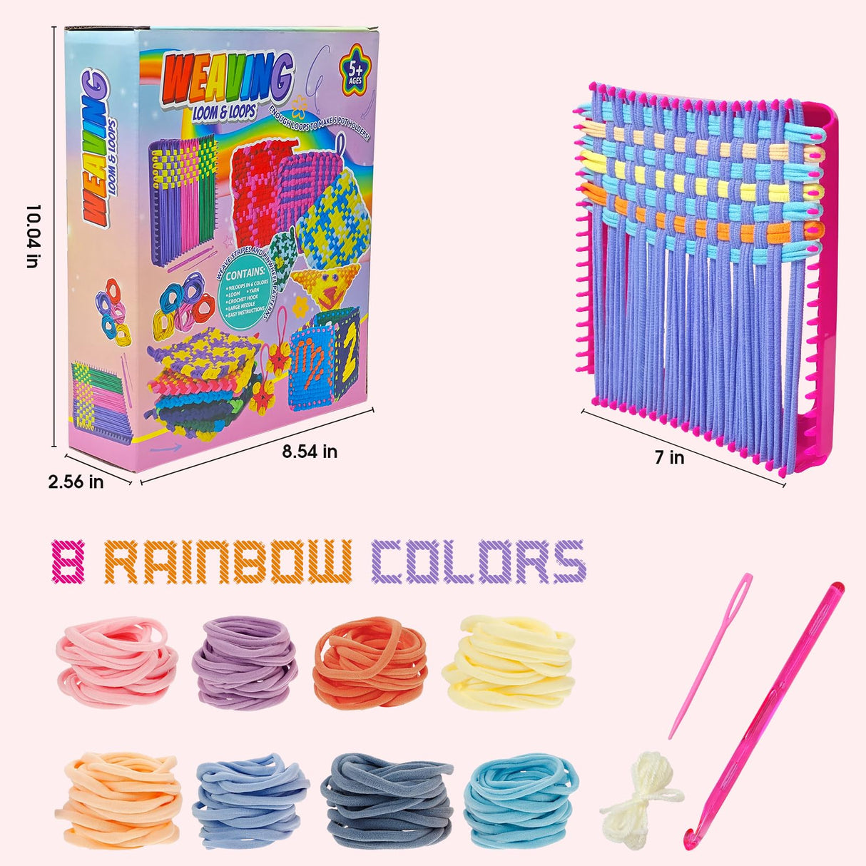 ZJEFUNS Weaving Loom Kit Toys for Kids and Adults DIY Arts and Crafts for Girls Ages 5 6 7 8 9 10 12, Pot Holder Loom Knitting Kits Includes 8 Color Craft Loops for Beginners ZJEFUNS