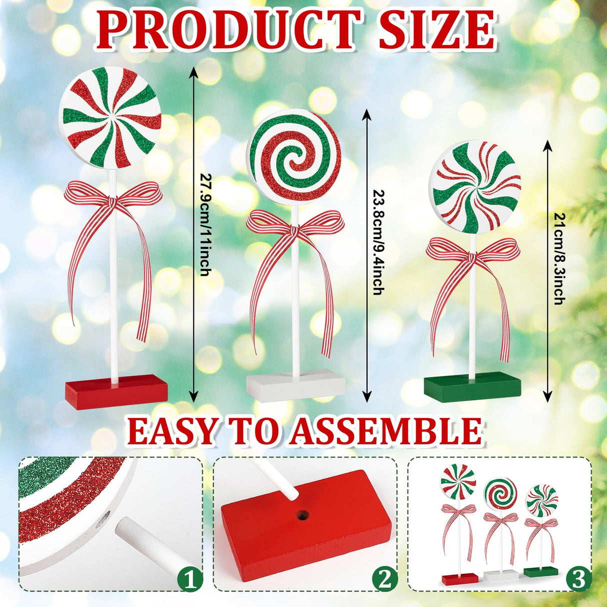 3 Pieces Christmas Table Decorations Wood Candy Set, Red and Green Christmas Tiered Tray Decor,Rustic Christmas Candy Table Decorations for Home Tables (Red and Green) Sereliy