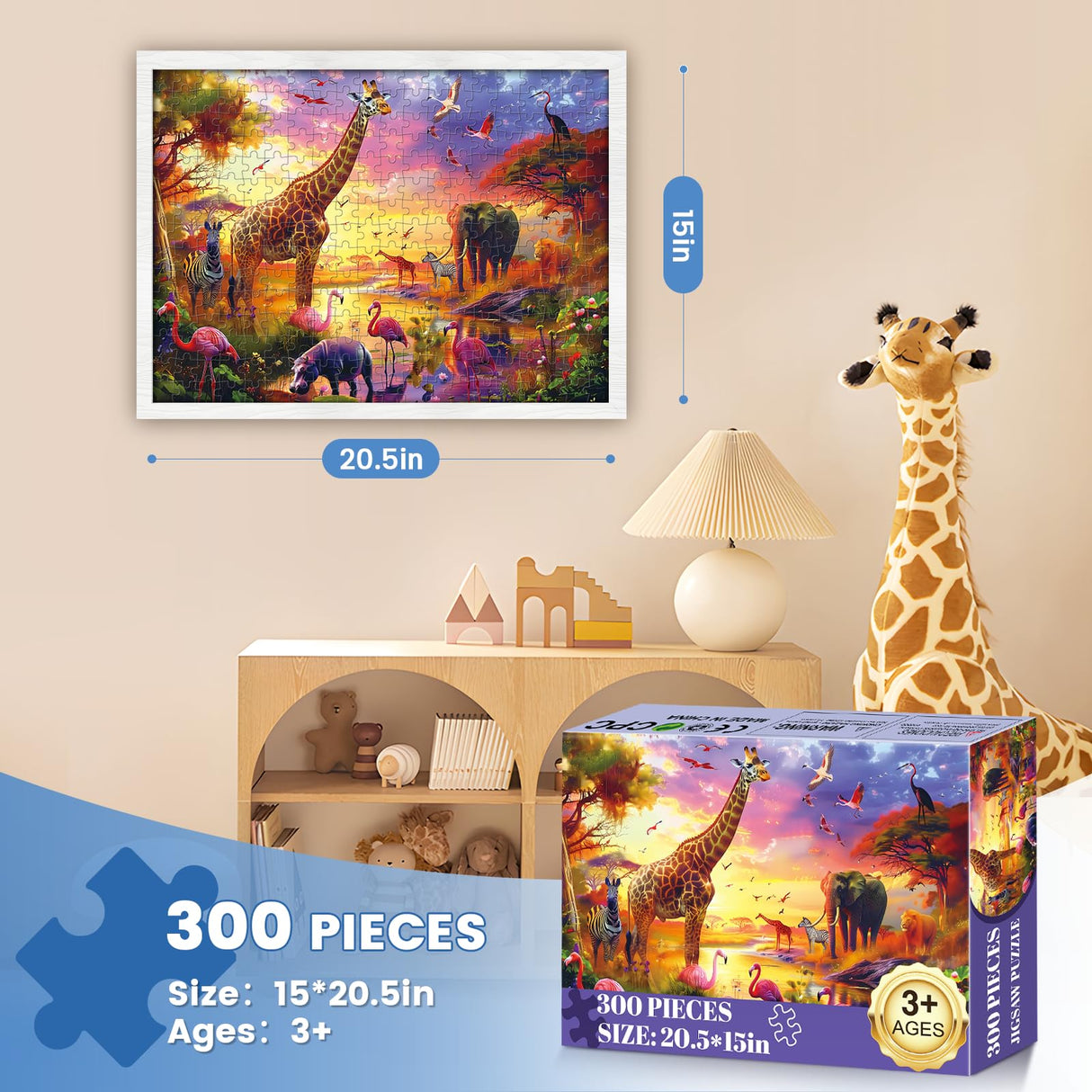 300 Piece Puzzles for Adults,Animals of The Savannah Jigsaw Puzzle for Adults Kids Seniors,Recycled Cardboard Large Piece Puzzle 300 Piece,Family Activity Great Gift for Family Friends 20.5 * 15 in MJYPHDM