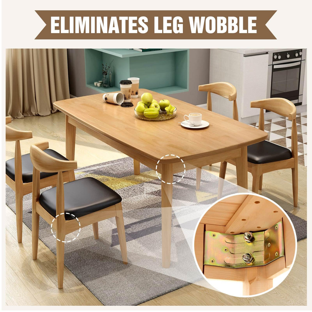 Pisman Table Leg Corner Bracket Set of 4 Includes Screws to Provide Strong Support for Legs & Table Skirts, Used to Strengthen Rickety Bench Legs, Dining Table Legs, Repair Desks Pisman