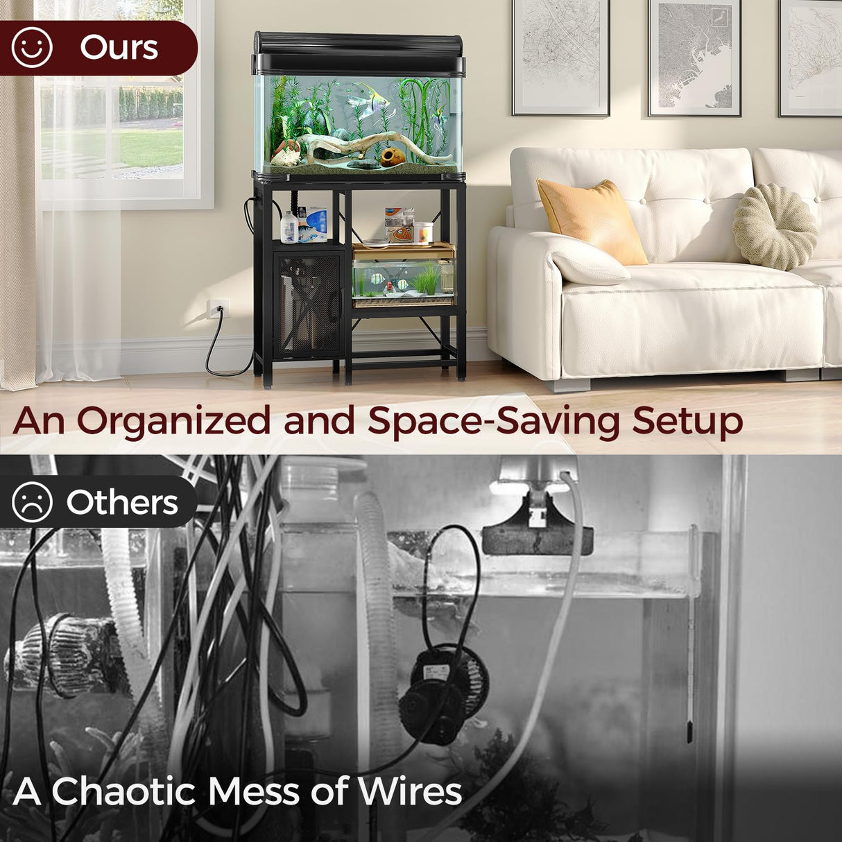 MAHANCRIS 20-40 Gallon Fish Tank Stand, Aquarium Stand with Power Outlet and Storage Cabinet, Heavy Duty Tank Stand Suitable for Turtle Tank, Reptile Terrarium, for Home Office, Black FTHB40E01 MAHANCRIS