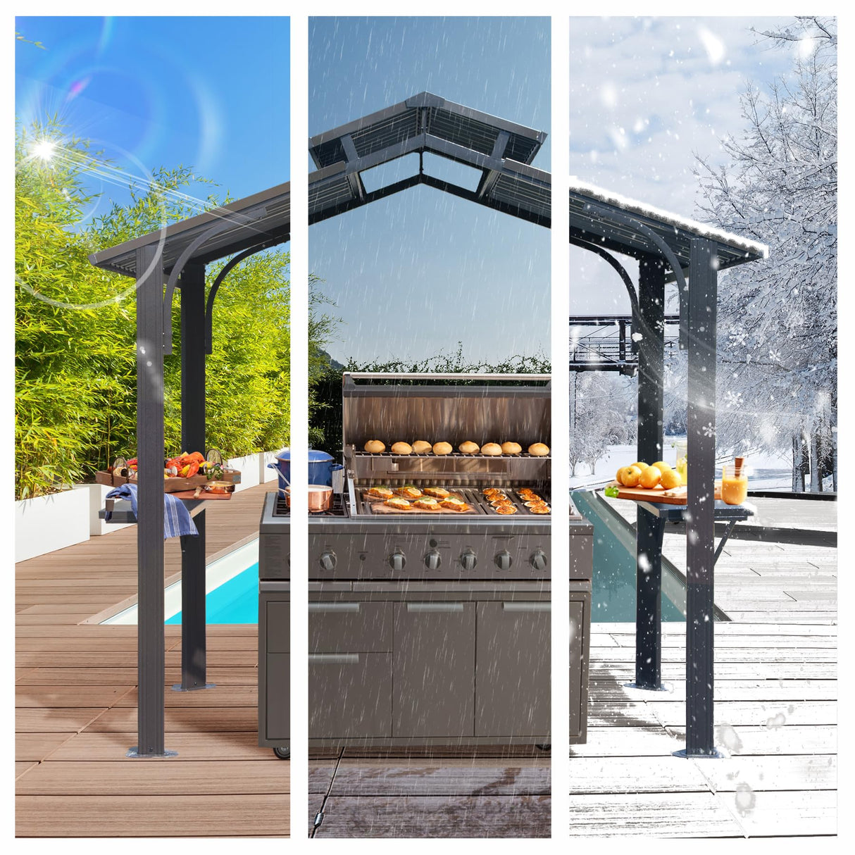 SHPAI 8x5FT Hardtop Grill Gazebo, All-Weather Outdoor Gazebo with 2 Side Shelves and Ceiling Hook, Galvanized Steel Double Roof, Outdoor Metal Grill Canopy for Patio, Backyard, Lawn, Deck – Grey SHPAI