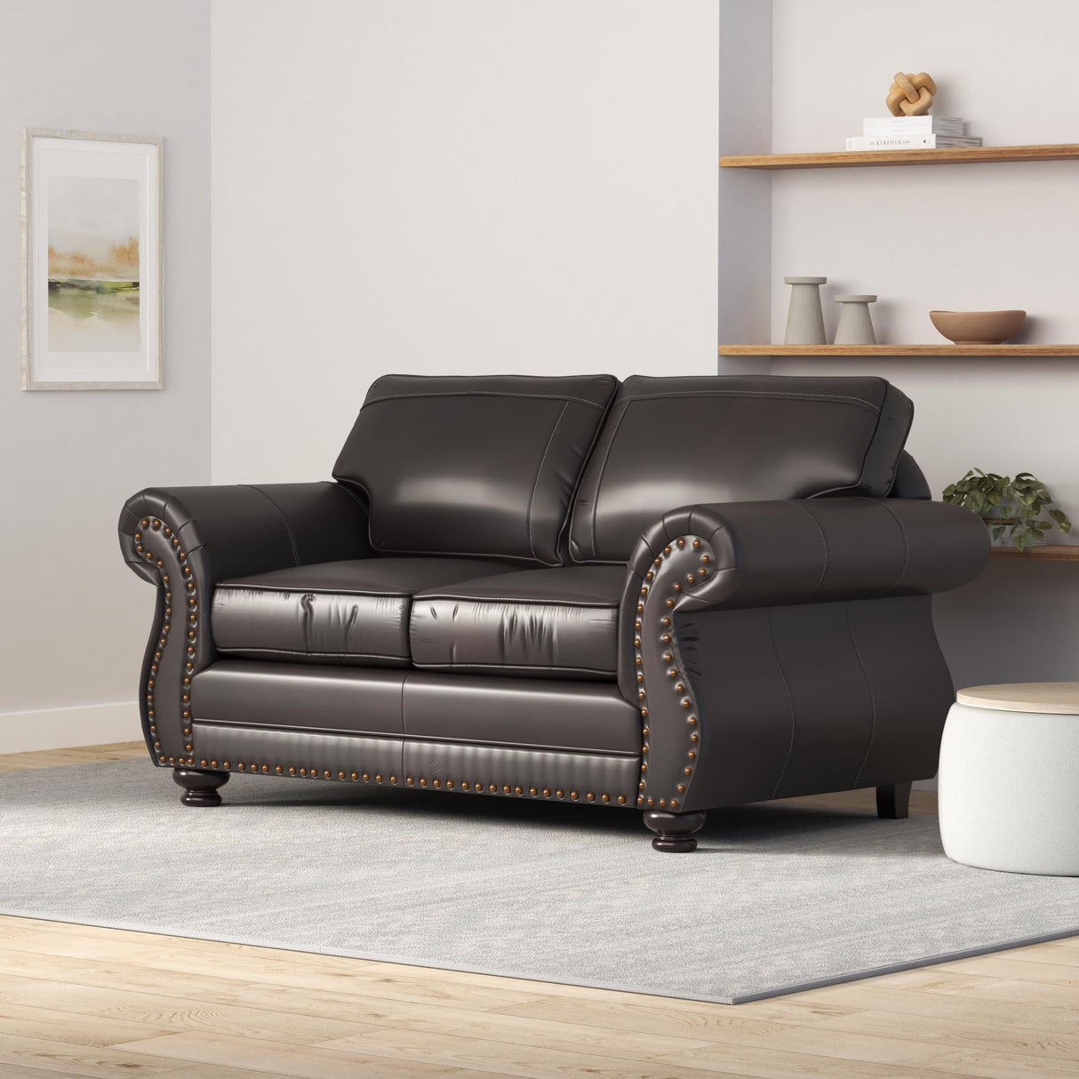 Roundhill Furniture Leinster Faux Leather Loveseat with Antique Bronze Nailheads Roundhill Furniture