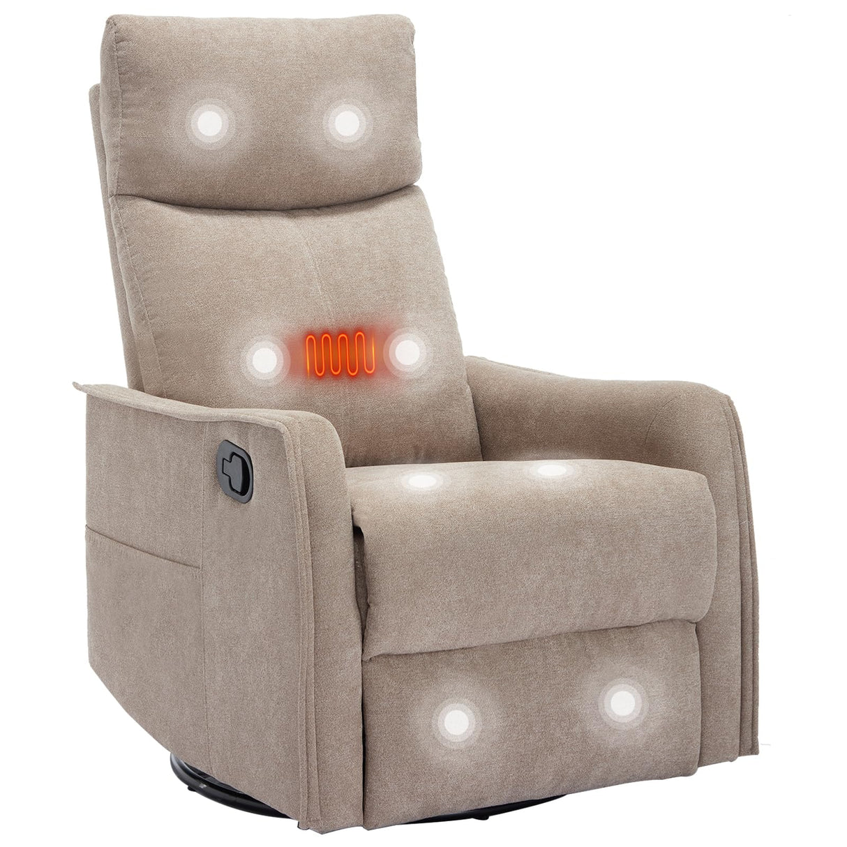 PELUMY Rocker Recliner Chair with Heat Massage - Manual Swivel Recliner for Living Room and Bedroom, 8 Vibration Points, Lumbar Heat, Glider Rocking Chair for Adults (Khaki) PELUMY
