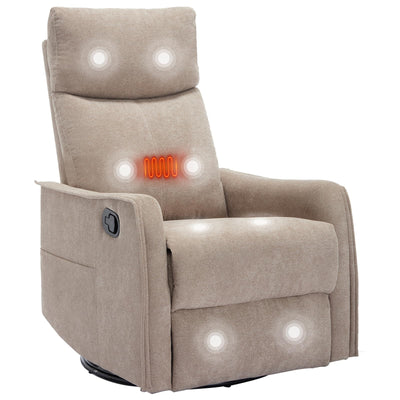 PELUMY Rocker Recliner Chair with Heat Massage - Manual Swivel Recliner for Living Room and Bedroom, 8 Vibration Points, Lumbar Heat, Glider Rocking Chair for Adults (Khaki)