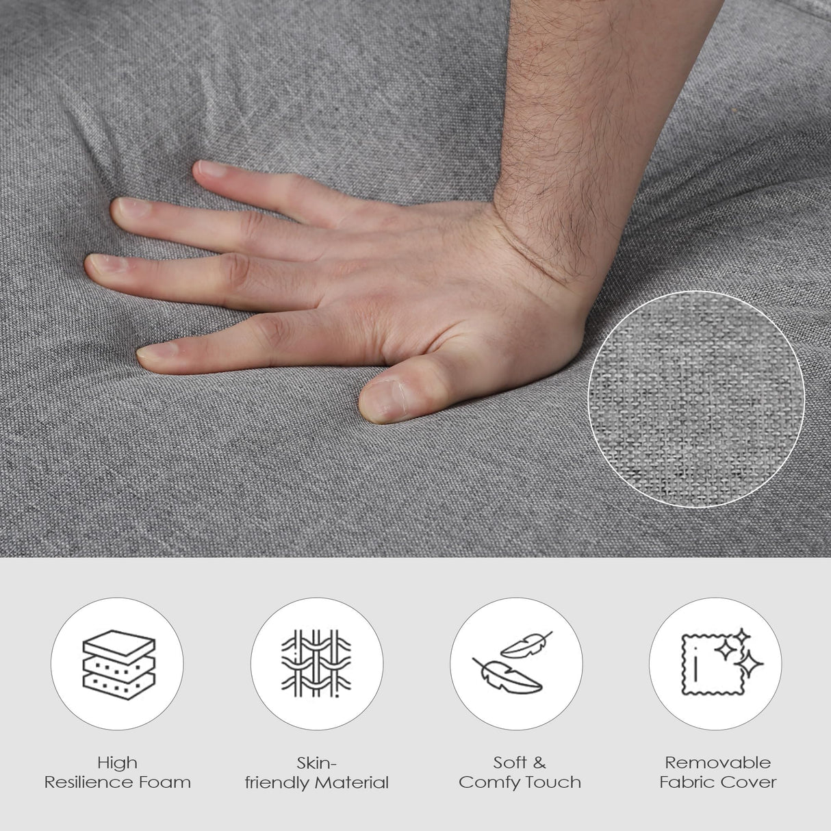 TYBOATLE Folding Chair Bed, Comfy Convertible Sleeper Sofa, 5 in 1 Folding Bed with 5-Position Adjustable Backrest & Pillow, Floor Single Chairs, Cozy Futon Chair for Small Spaces, Office (Light Grey) TYBOATLE