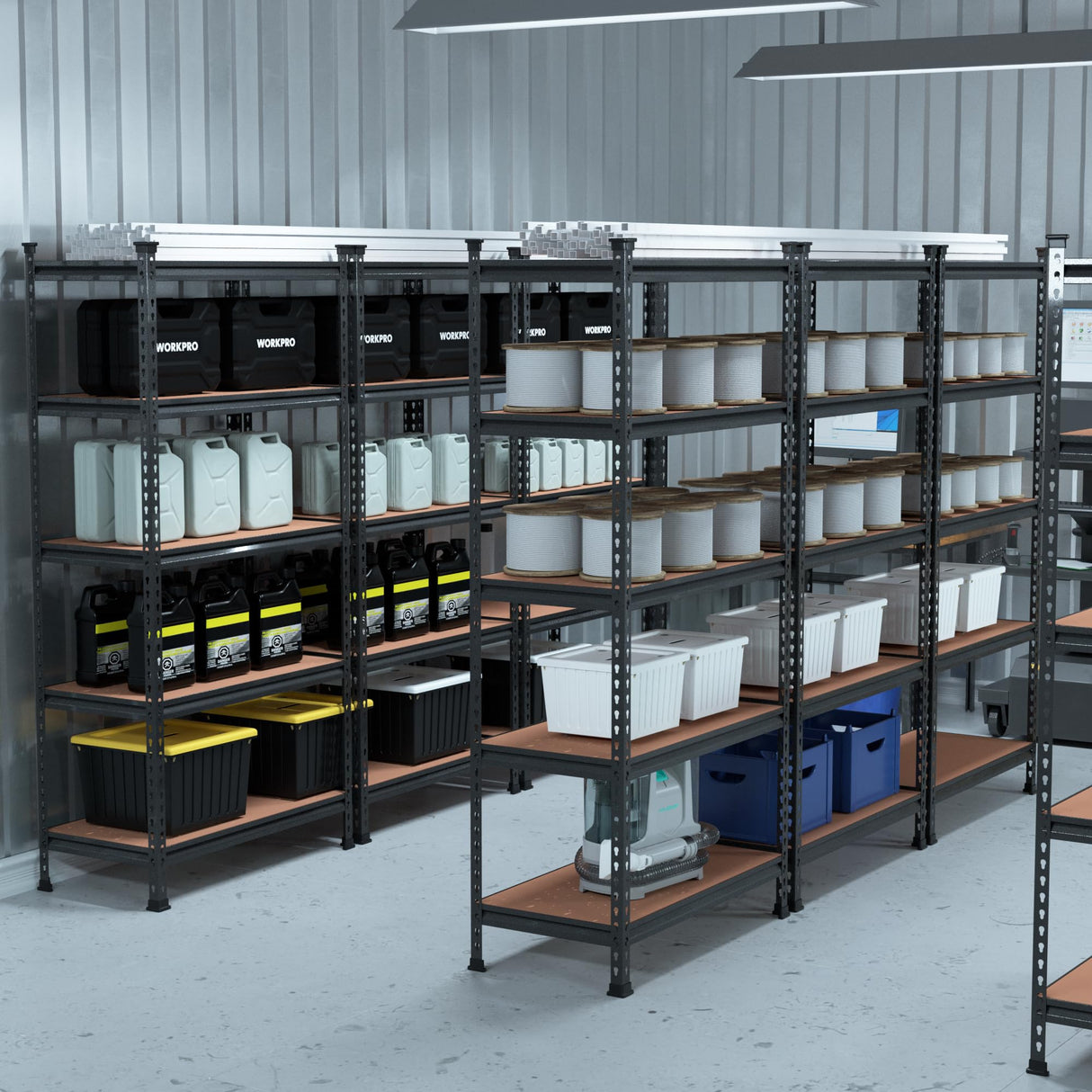 WORKPRO 5-Tier Metal Storage Shelving Unit, 36”W x 18”D x 72”H, Adjustable Storage Rack Heavy Duty Shelf with Particle Board, 4000 lbs Load Capacity (Total) for Garage Warehouse, Black/Silver WORKPRO