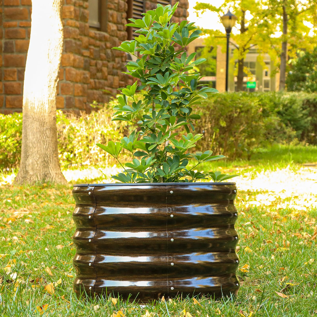 SnugNiture Raised Garden Bed, 2 PCS 2×2×1.5ft Round Galvanized Outdoor Planter Box, 17" Tall Deep Metal Garden Bed Kit for Planting Vegetables, Fruits, Flowers, Brown SnugNiture