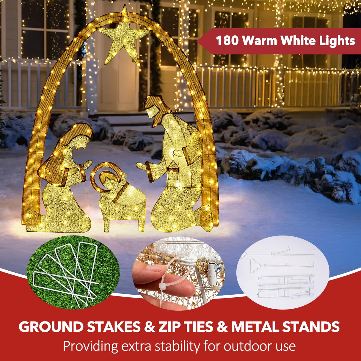 Lighted Outdoor Nativity Scene- Christmas Holy Family Yard Decoration, Large Christmas Holy Family Set for Yard Lawn Garden Outside Decor and Home Holiday Party VISFLAIR