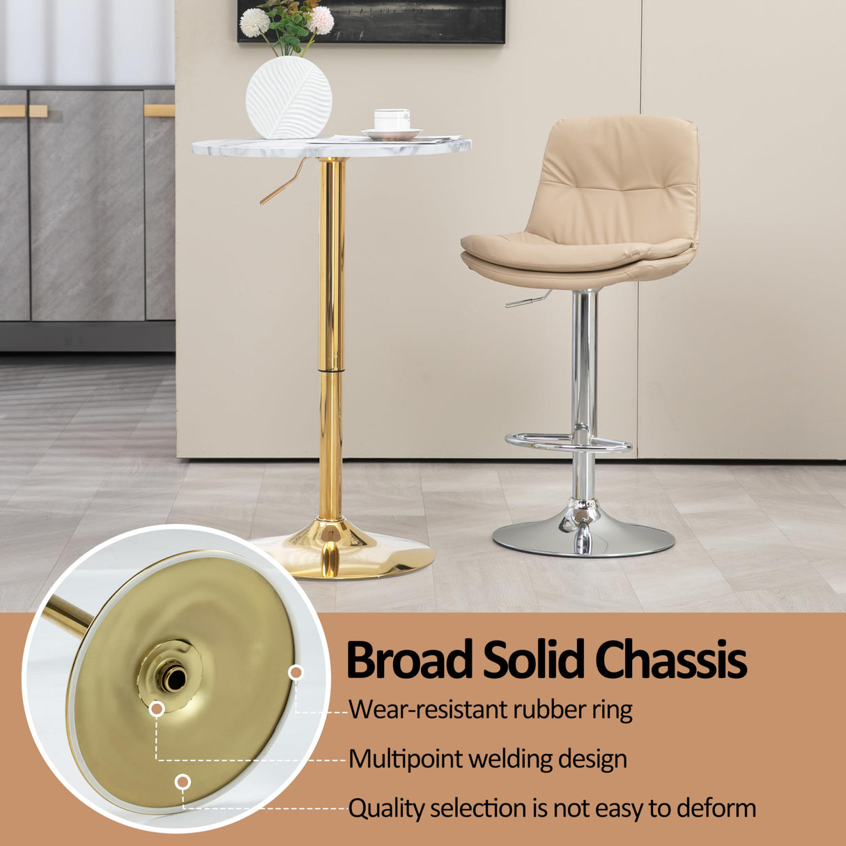 Finnhomy 24'' Round Cocktail Bar Table with Metal Base, Tall Bistro Pub Table, Adjustable 27.9''-35.4'' Counter Bar Height for Kitchen, Dining Room, Living Room, Easy Assembly, Gold Finnhomy