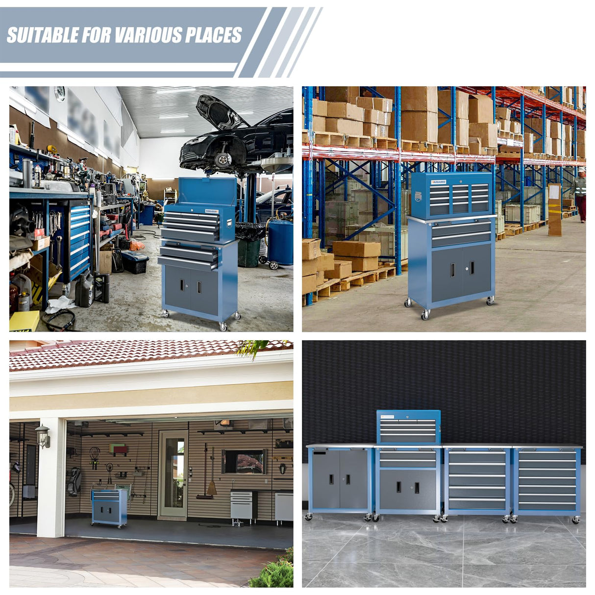 LARBANKE 8-Drawer Rolling Tool Chest with Wheels and Door,Tool Box with Sliding Drawer,Stainless Steel Countertop Tool Chest,Tool Chest can Form Large Workbench,Tool Chest for Garage Workship LARBANKE