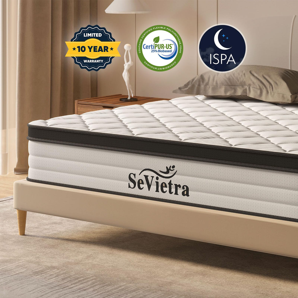 SeVietra Mattress Queen Size, Colchones Queen 12 Inch in a Box, Individually Pocket Springs, Medium Firm, Pressure Relief, Breathable Comfor tand Durable, CertiPUR-US Certified SeVietra