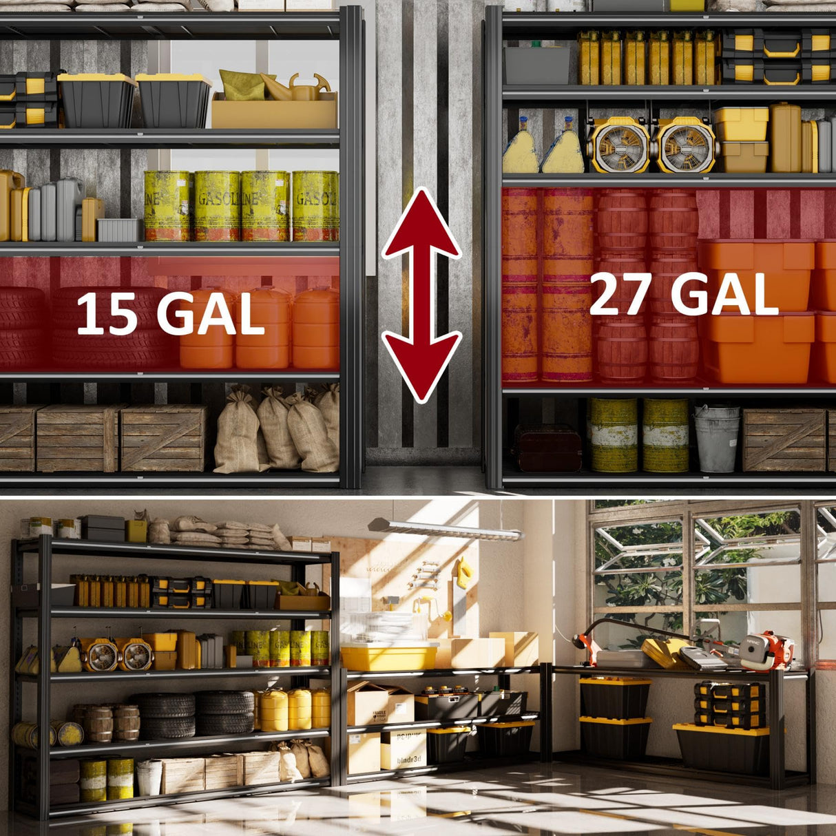 VDEVY 60" W x 72" H x 24" D Garage Shelving Heavy Duty,5 Tier Adjustable Metal Shelves Storage Rack,3030 LBS Large Industrial Shelving Unit for Basement,Warehouse,Garage Organization VDEVY