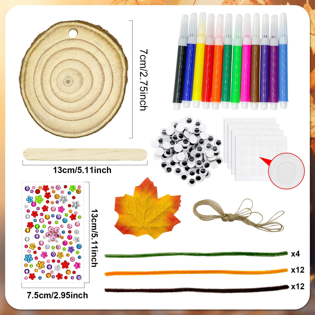 24 Set Fall Wooden Painting Crafts Kit,Unfinished Wood Slices with Holes Round Log DIY Crafts Hanging Ornaments Thanksgiving Fall Pumpkin Painting Kits Bulk for Classroom Activity DIY Art Projects Cinrobiye