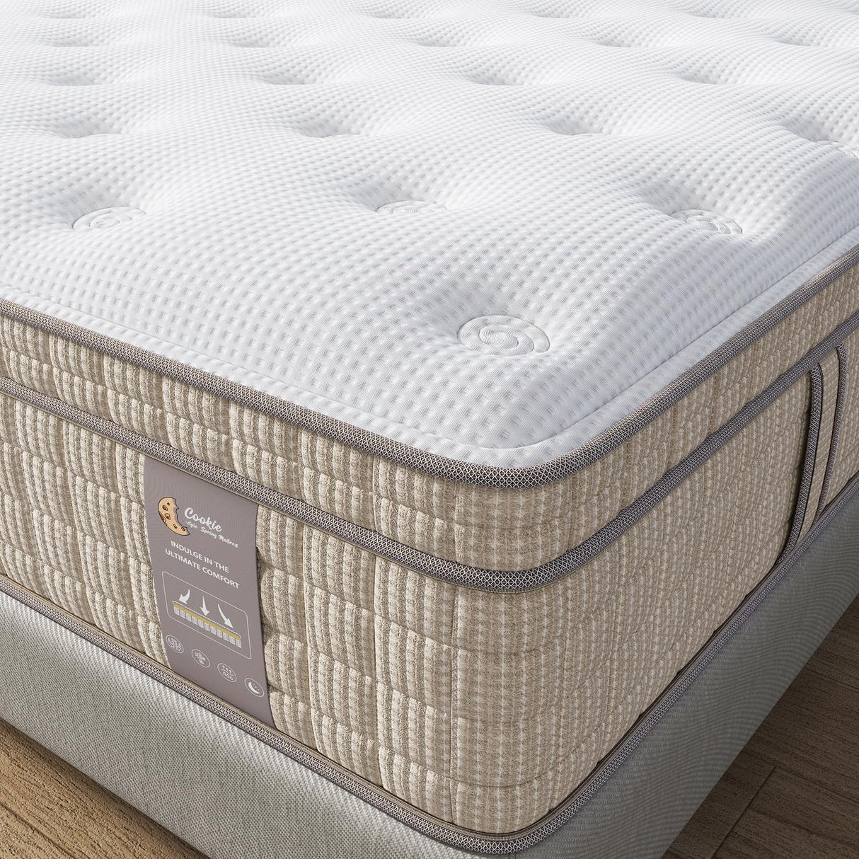 FLEXPEDIC King Size Mattress,14 Inch Memory Foam Hybrid Mattresses in a Box with Individual Pocket Spring,Khaki Medium Firm King Mattress,CertiPUR-US FP FLEXPEDIC