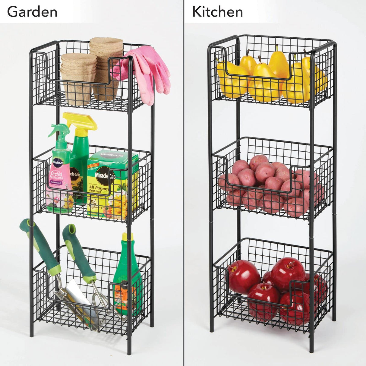 mDesign Steel Freestanding Storage Organizer Tower Rack Basket Shelf, Metal 3-Tier Furniture Unit for Master/Guest Bathroom, Powder Room - Holds Bath Towels, Soap - Concerto Collection - Black mDesign