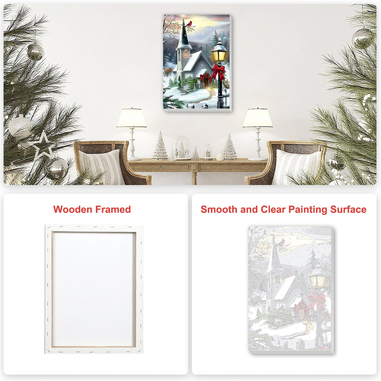 SENQAO Christmas Paint by Numbers for Adults Beginners Framed, Winter Church Adults' Paint-by-Number Kits, Adult Paint by Number Kits on Canvas, Acrylic Number Painting for Home Decor, 8x12inch SENQAO