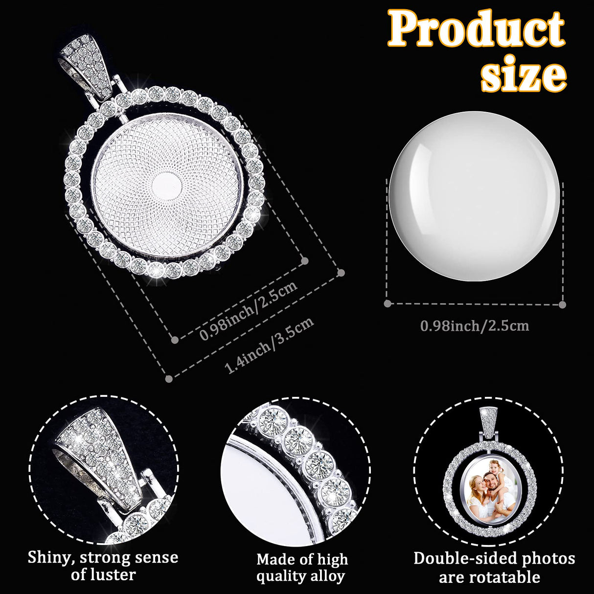 27 Pieces Rhinestone Bezel Pendant Trays Set Including 9 Pieces Double-Sided Sublimation Blank Pendant Trays 1 Inch Bezel Pendant Trays Round Pendant Charms with 18 Transparent Glass (Silver) Ferraycle