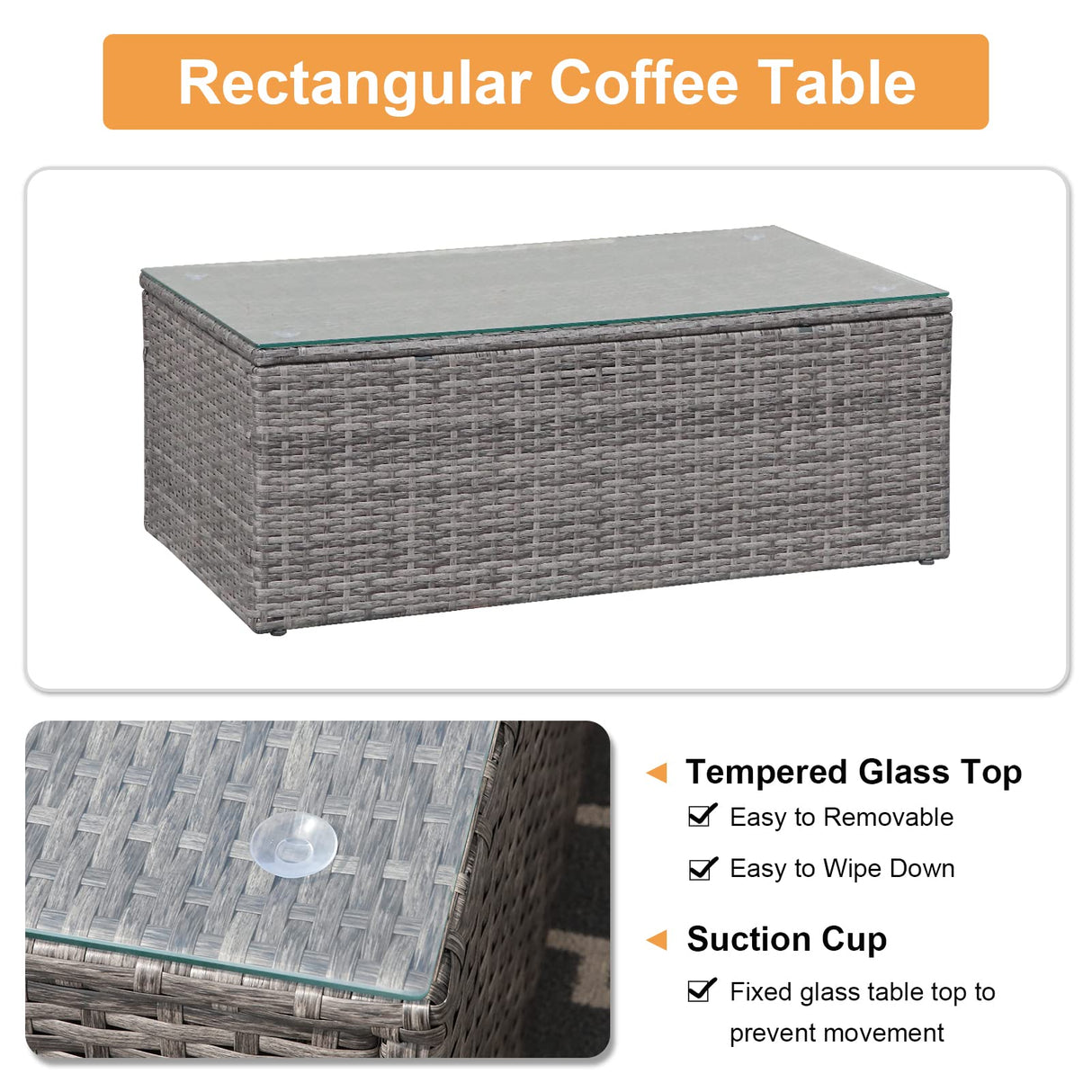 Super Patio 8 Pieces Conversation Sets, All-Weather Outdoor Patio Furniture Sets, U-Shaped PE Wicker Rattan Patio Sectional Sofa, with Cushions, Storage Box, Coffee Table, 3 Pillows, Gray Super Patio