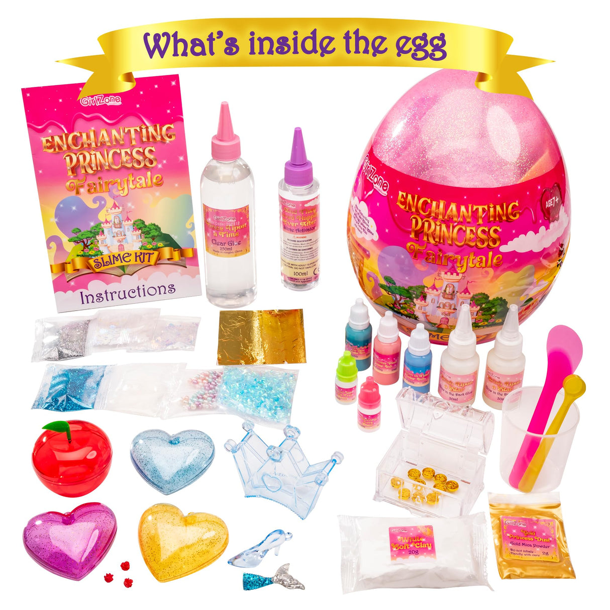 GirlZone Princess Slime Kit - 42-Piece Apple-Scented DIY Slime Making Set with Activator, Heart Containers & Add-Ins - Gift for Girls Ages 7+ GirlZone