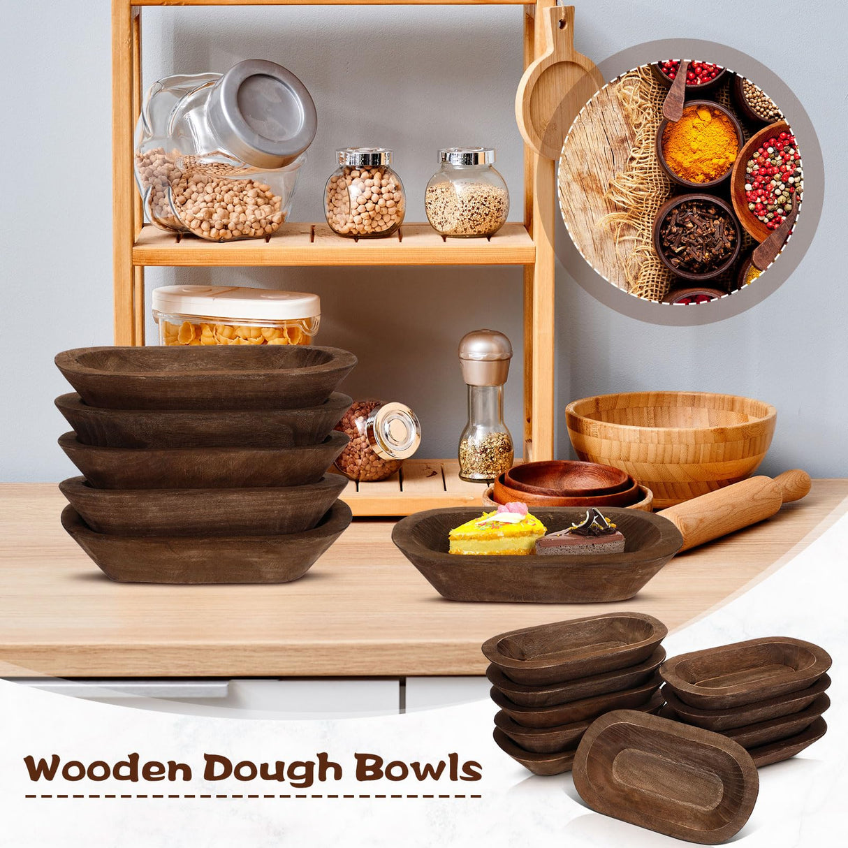 Nuogo 10 Pack Wooden Dough Bowls Bulk Rustic Dough Bowls for DIY Candle Home Crafts Making Farmhouse Fruits Supplies Decoration(8.5 Inches,Brown) Nuogo
