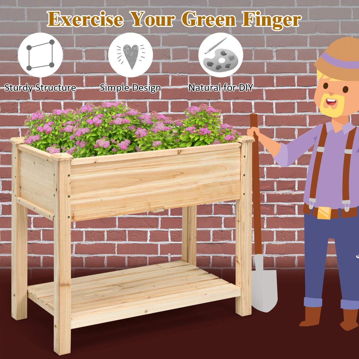 S AFSTAR Raised Garden Bed with Storage Shelf, Elevated Cedar Wood Planter Box with Legs, Outdoor Gardening Planting Bed for Vegetables Flower Herb Grow, Great for Backyard Patio Lawn S AFSTAR