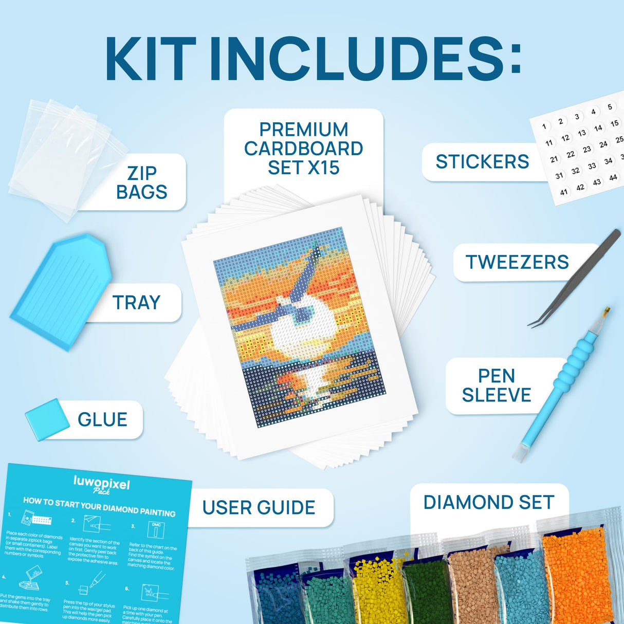 LuwoArte 15 Pack Diamond Painting Kits for Adults – Beach, Summer Vibes & The Sea Breeze – Full Drill DIY Paint Gem Art for Adults – Brilliant 5D Diamond Painting Kit – Relaxing Craft for Wall Décor LuwoArte