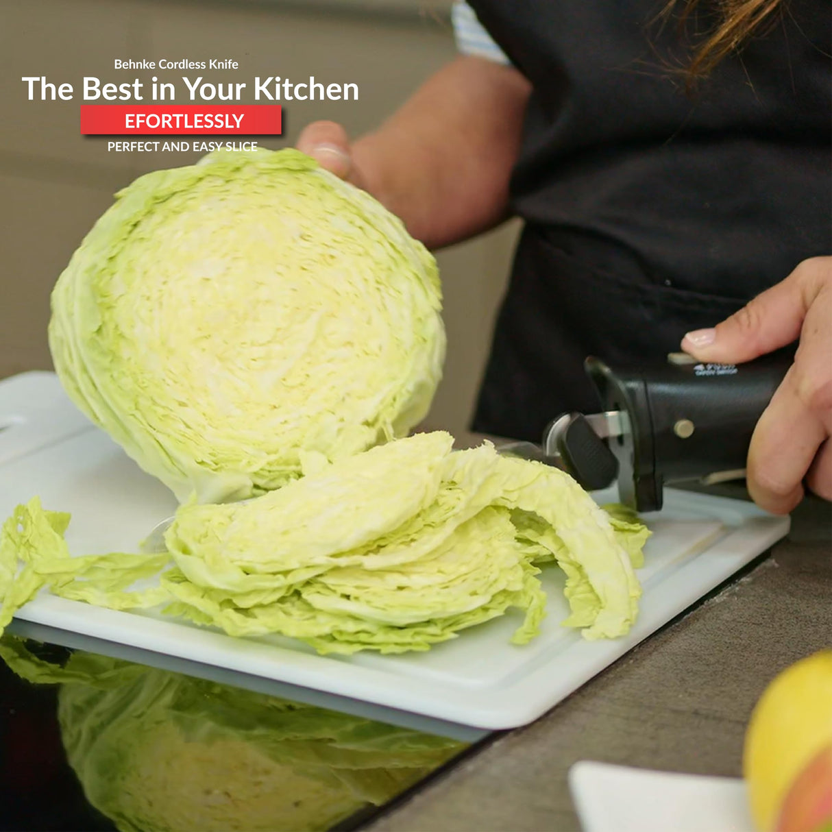 BEHNKE Professional Cordless Rechargeable Electric Knife with 4 Serrated Blades and Safety Lock Trigger Release, Perfect for Carving Meats, Poultry, Bread – Black BEHNKE