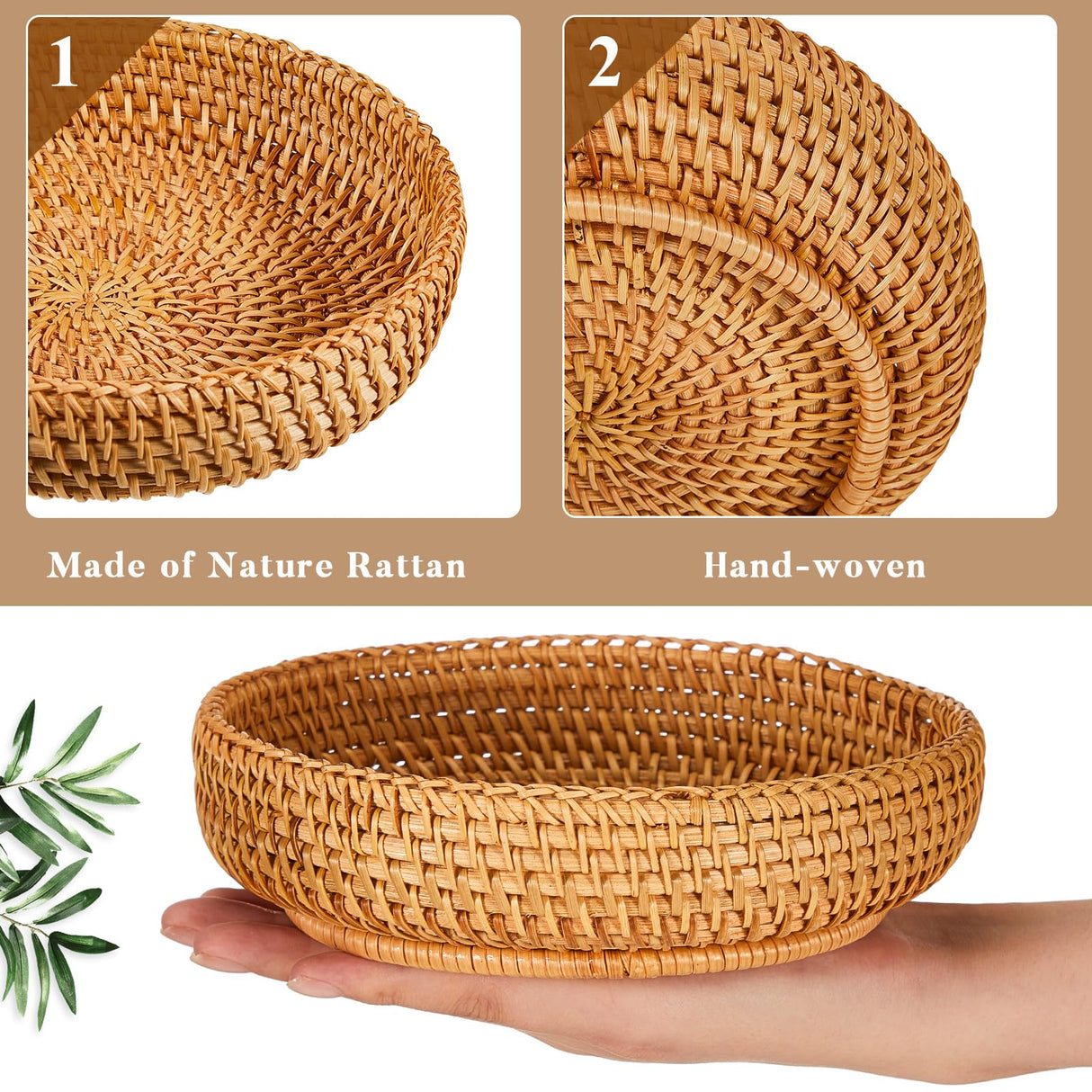 Hushee 3 Pcs Small Round Keys Basket for Entryway Woven Bowl Basket Rattan Wicker Round Tray Organizing for Keys Wallet Cell Phone Tabletop Serving Fruit Food Holder Decorative Table Storage Hushee