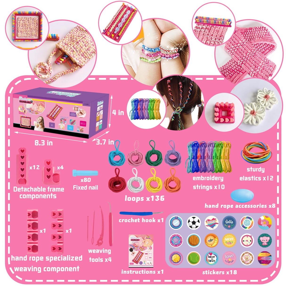 YGSEPCC Weaving Loom Kit Toys for Kids, DIY Art and Crafts for Adults, Girls Ideal Gifts for Ages 4 5 6 7 8-10 12 13, Easy Potholder Bracelets Knitting Activity for Beginners, 136 Craft Loops 22 Ropes YGSEPCC