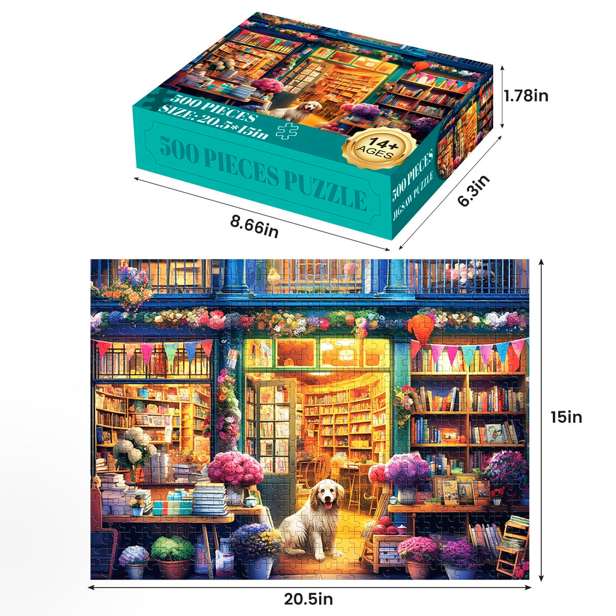 500 Piece Puzzles for Adults, Jigsaw Puzzles 500 Pieces, Puzzles 500 Pieces for Adults, Bookstore Dogs Jigsaw Puzzles, Funny Puzzles, Great Gift for Family Friends, Large Puzzles 20.5 x 15 in Nitktaia