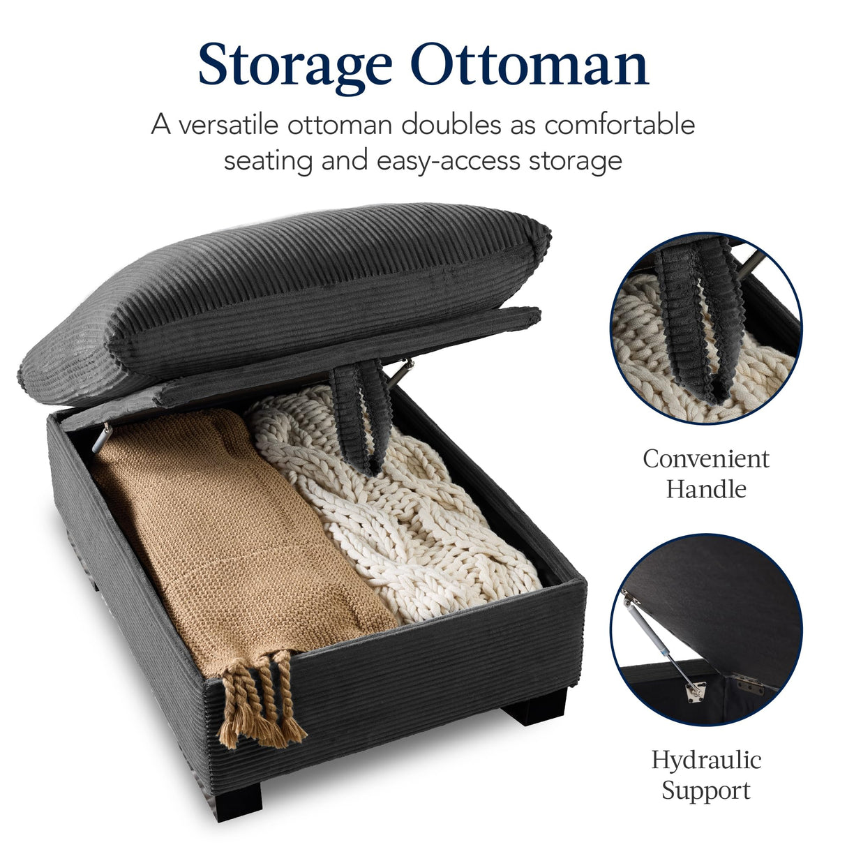 Best Choice Products 82in Modular Cloud Pillowtop Loveseat Sofa, Deep Seat Sectional Couch w/Storage Ottoman, Plush Corduroy Fabric, Real Wood Frame and Legs – Gray Best Choice Products