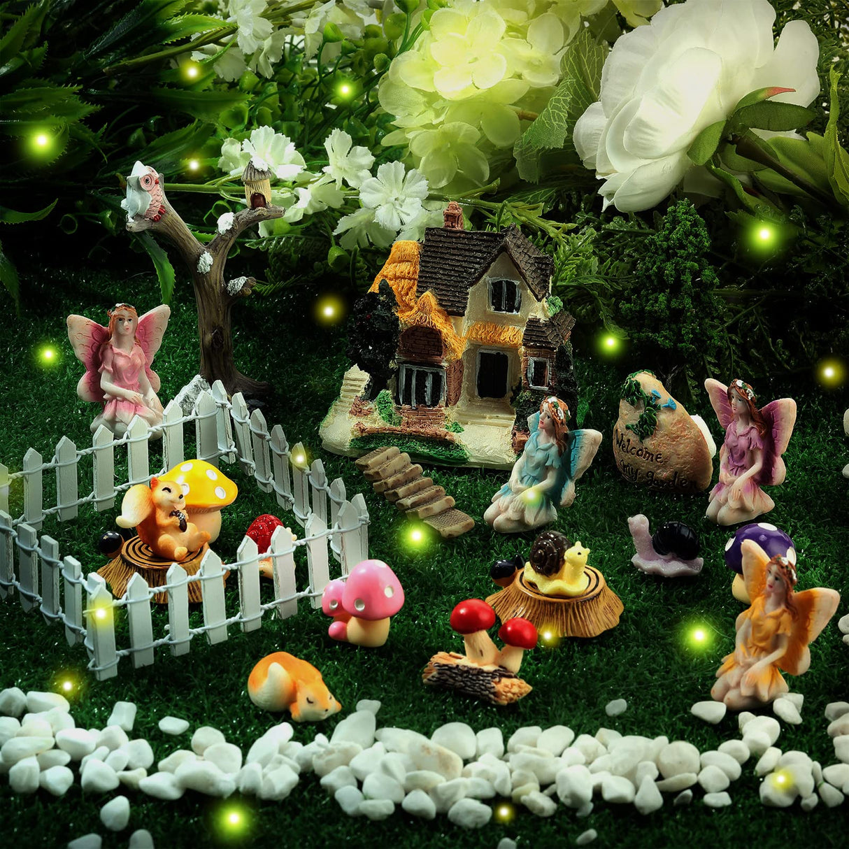 31 Pieces Fairy Garden Accessories Kit Miniatures House Supplies Fly Wing Dollhouse Gifts for Home Garden Lawn Decoration Gejoy