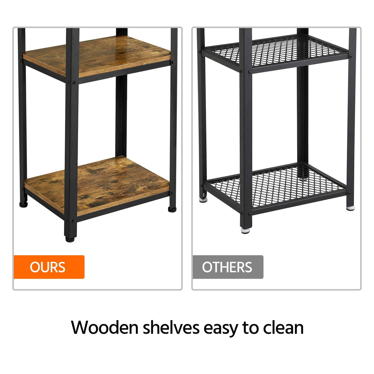 Yaheetech Tall End Table Set of 2, 18x14x29.5 inch Industrial Side Table with Strong Wooden Shelves, 2PCS Slim 3-Tier Telephone Table with Metal Frame for Living Room, Small Places - Rustic Brown Yaheetech