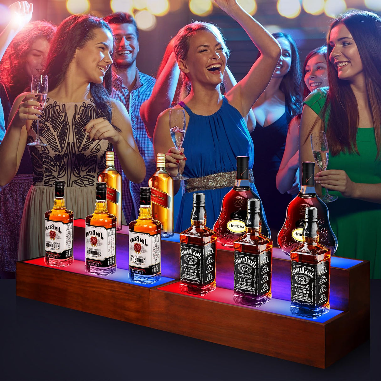 B4Life 2 Pack 16 Inch LED Lighted Liquor Bottle Display Shelf, 2 Tier LED Bar Shelves for Liquor Bottles, Bar Bottle Display Shelf, Lighted Liquor Shelf, Bar Lights for Liquor Shelves B4Life