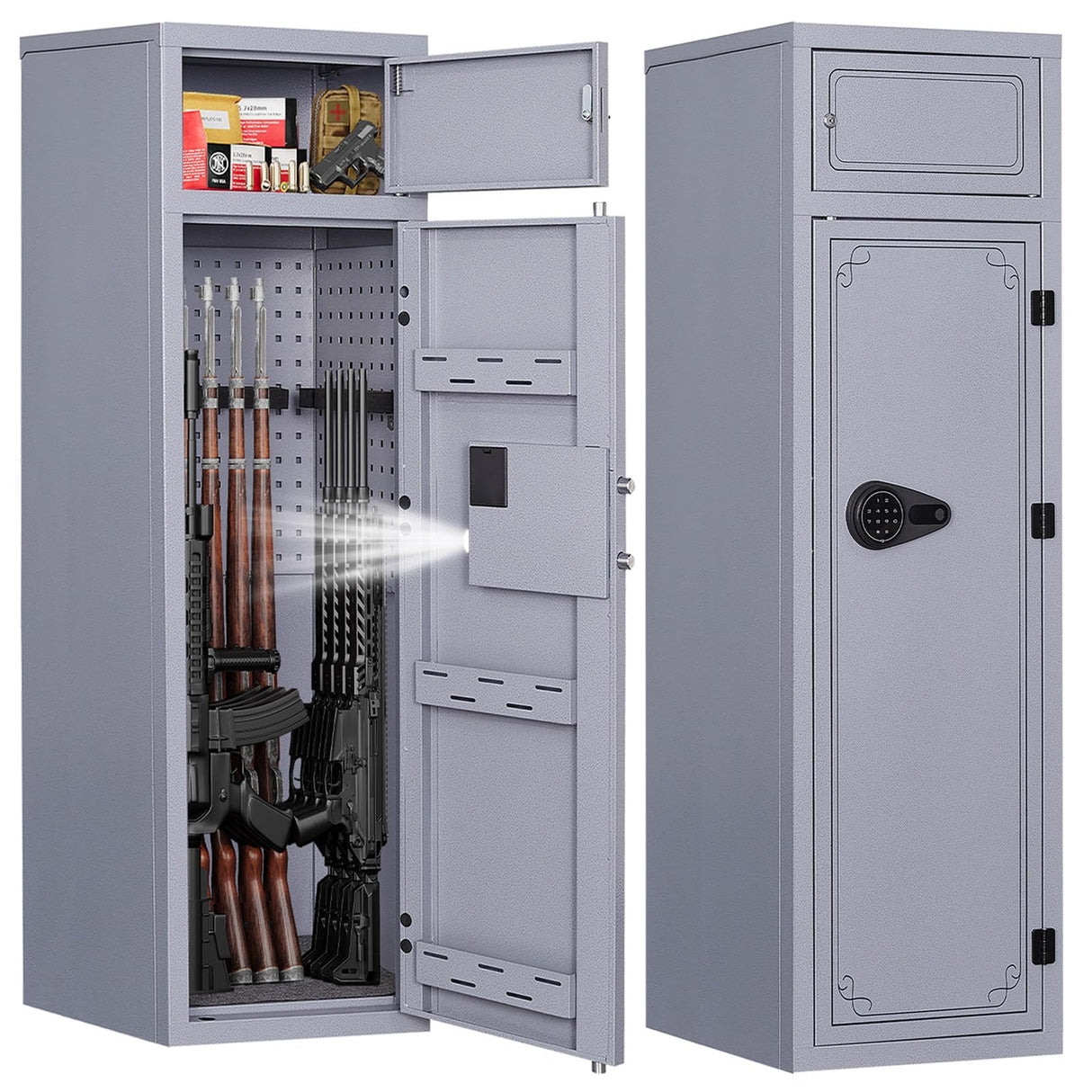 KAER 13-15 Gun Safe,Gun Safe for Rifles and Pistols,Double Layer Electronic Gun Cabinet,Gun Safes for Rifles Adjustable Gun Racks,Rifle Safes for Home with Separate Lockbox KAER