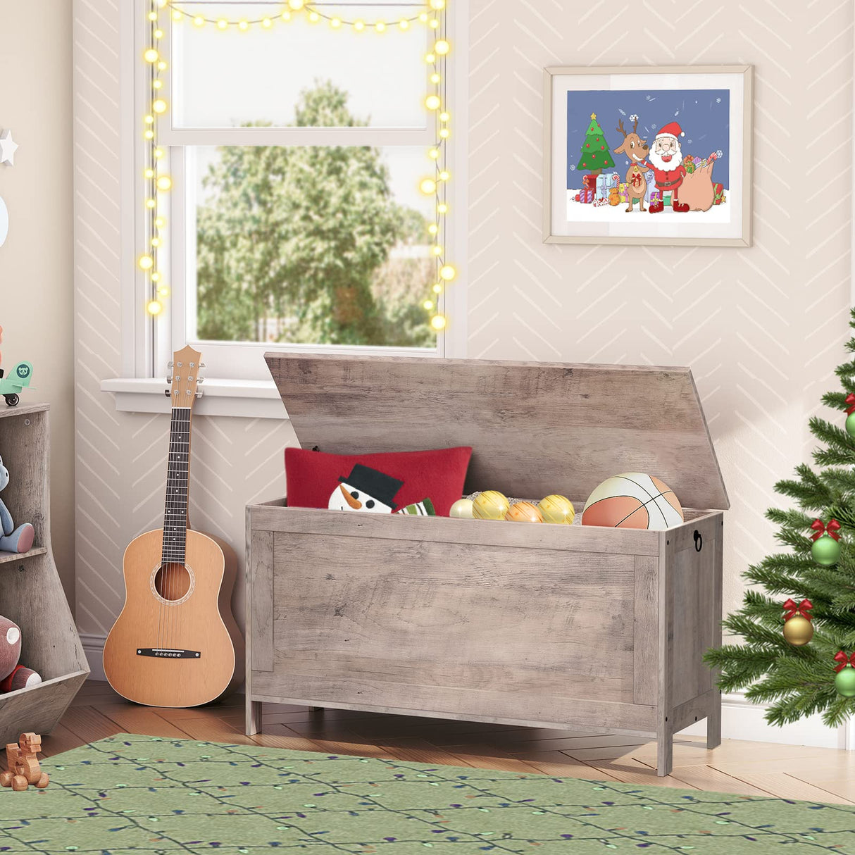 HOOBRO Storage Chest, Retro Toy Box Organizer with Safety Hinge, Sturdy Entryway Storage Bench, Wooden Look Accent Furniture, Easy Assembly, Greige BG100CW01 HOOBRO