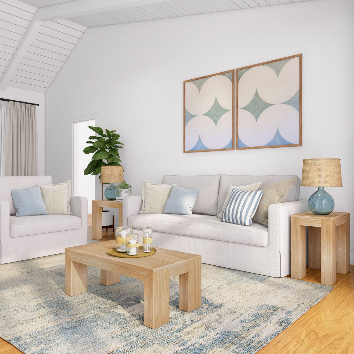 Plank+Beam Modern Rectangular Coffee Table, Solid Wood, 40 Inch, Rectangle Coffee Table for Living Room, Mini Center Tables for Small Spaces, Small Living Space Tea Table, Blonde Wirebrush Plank+Beam