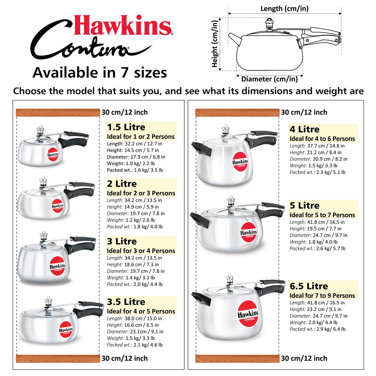 Hawkins 5 Litre Contura Pressure Cooker, Handi Inner Lid Cooker, Silver (HC50), Aluminium HAWKINS