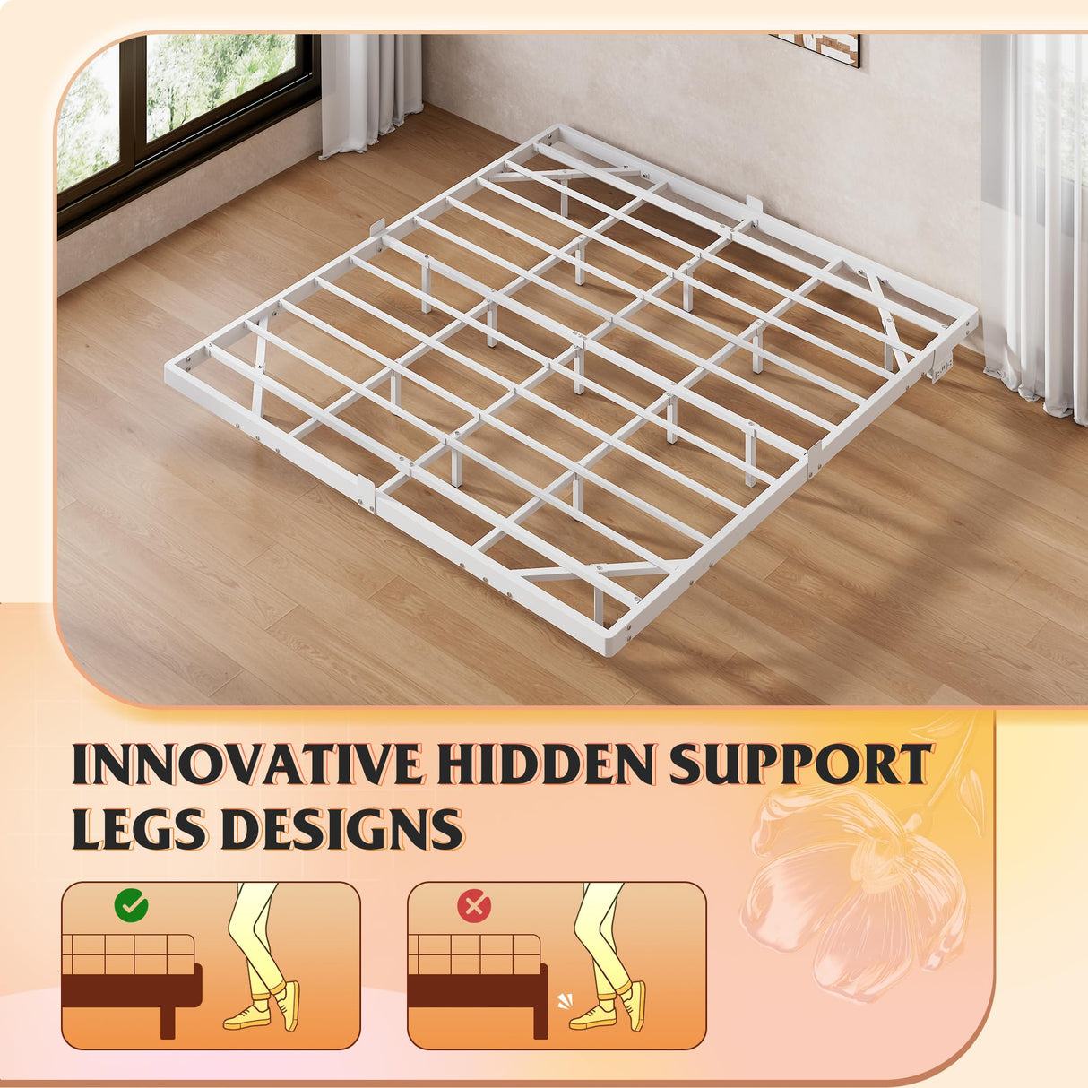 WLIVE Floating King Bed Frame, LED Bed Frame with Charging Station, Metal Platform Beds King Size with Heavy Duty Steel Slats, No Box Spring Needed, Easy Assembly, No Noise, White WLIVE