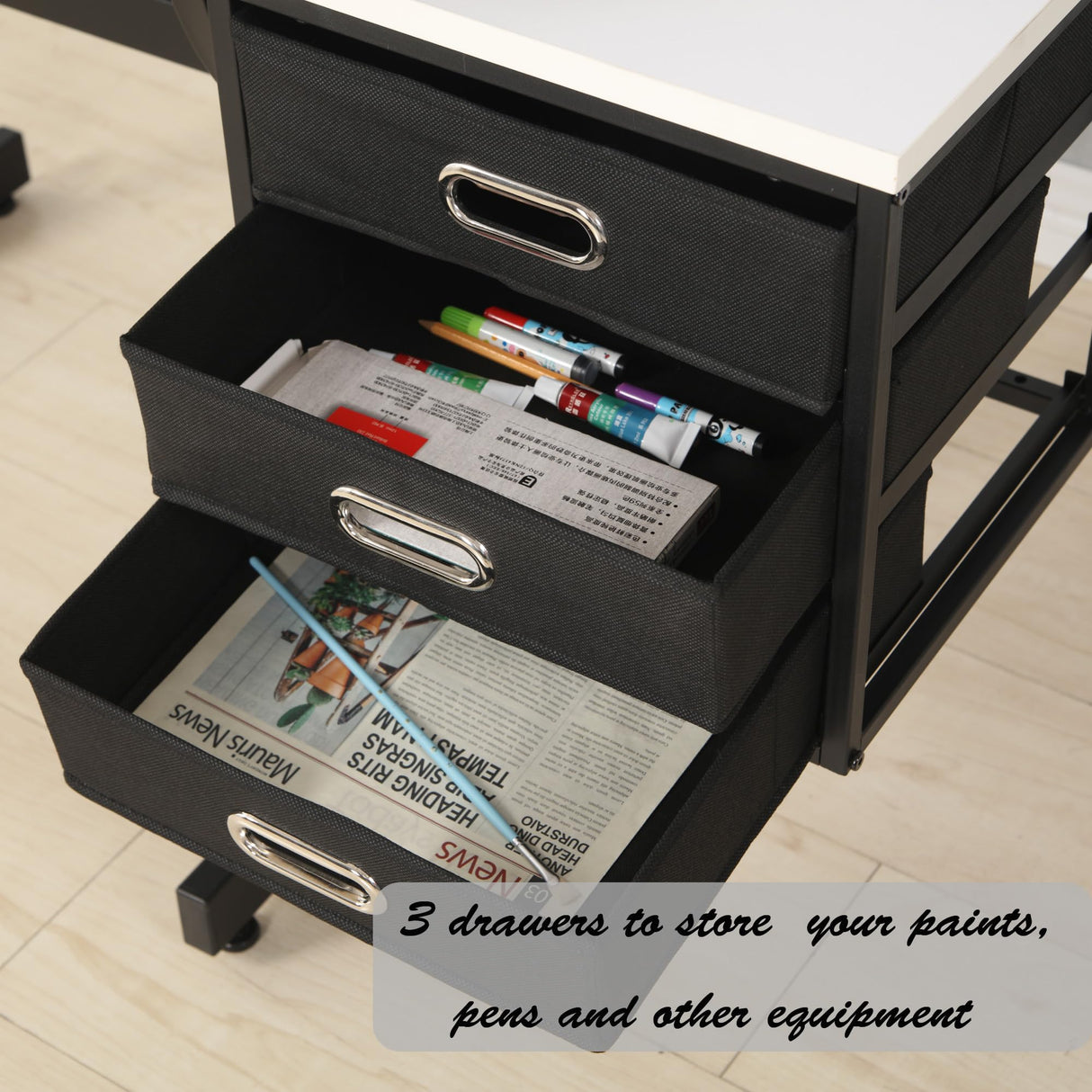 Drafting Drawing Table with Stool and 3 Drawers, Adjustable and Extendable,Sturdy Construction for Adults and Teen(White) anwickjeff