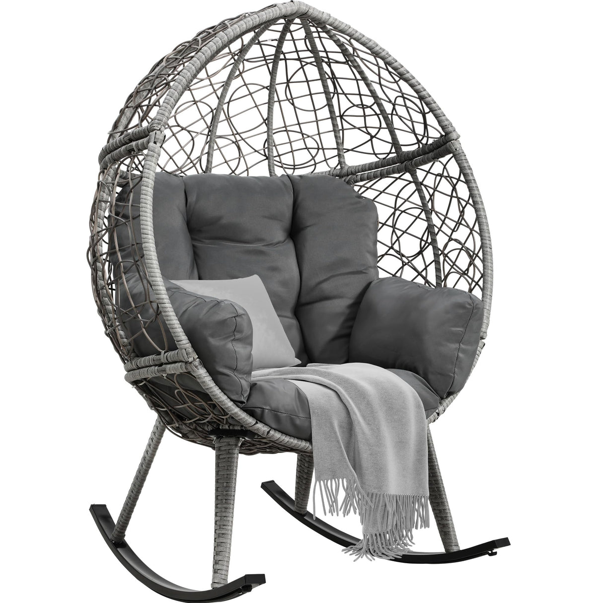 YITAHOME Wicker Rocking Egg Chair, Outdoor Patio Rocking Chair with 5.9in Thick Cushion, 250lb Capacity, Anti-Slip, All-Weather Resilient Egg Lounger Chair for Indoor & Outdoor, Grey(1 Pack only) YITAHOME
