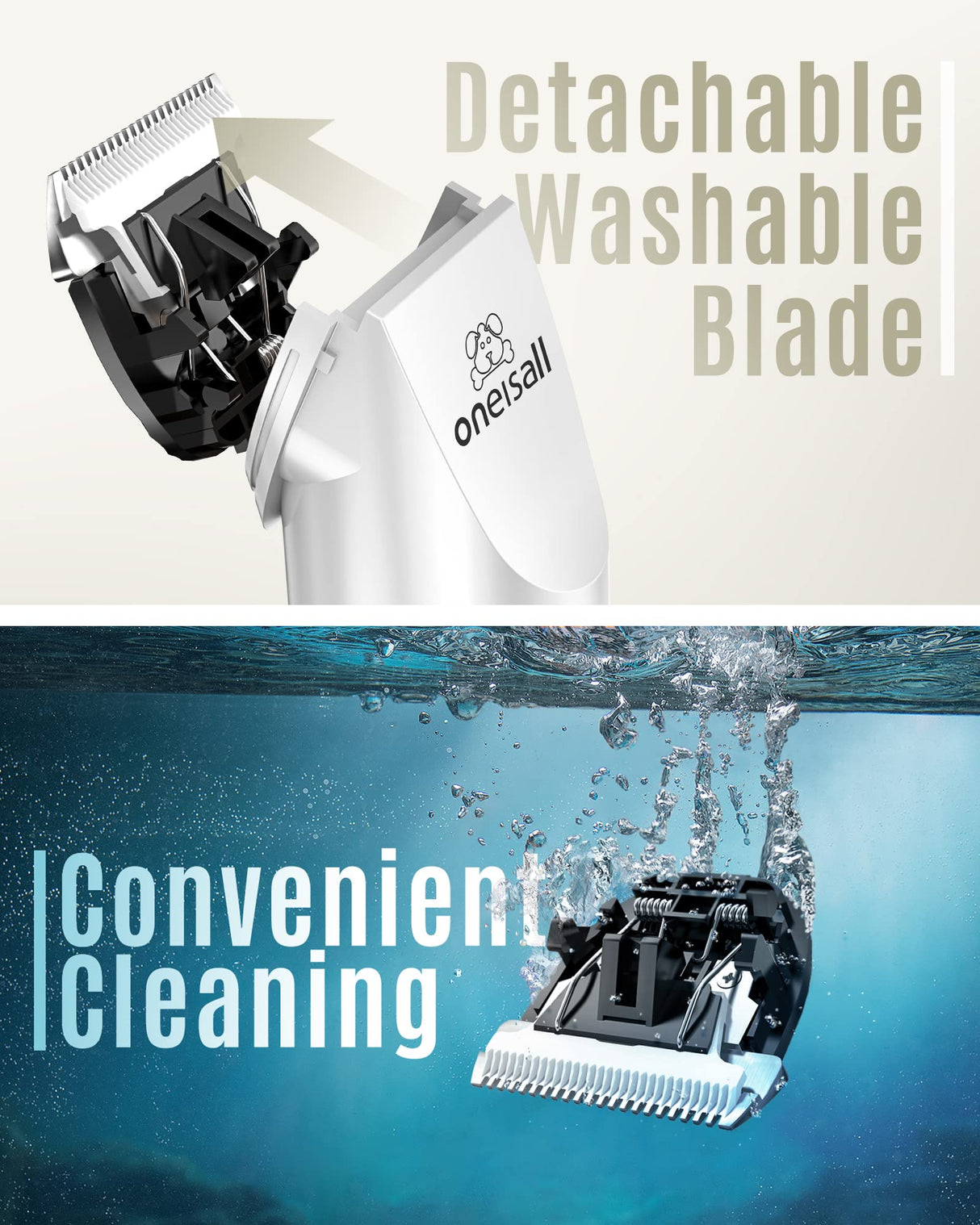 oneisall Dog Clipper Low Noise, Dog Grooming Kit with Rechargeable, Dog Shaver Cordless Electric Quiet Hair Clipper Set for Dog Cats Pets(White) oneisall