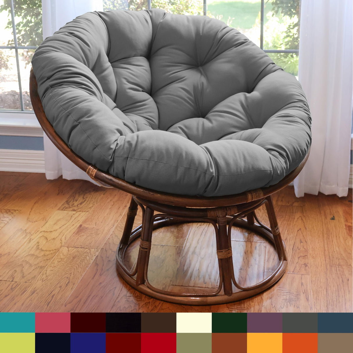 International Caravan Furniture Piece 42-Inch Rattan Papasan Chair with Solid Twill Cushion International Caravan